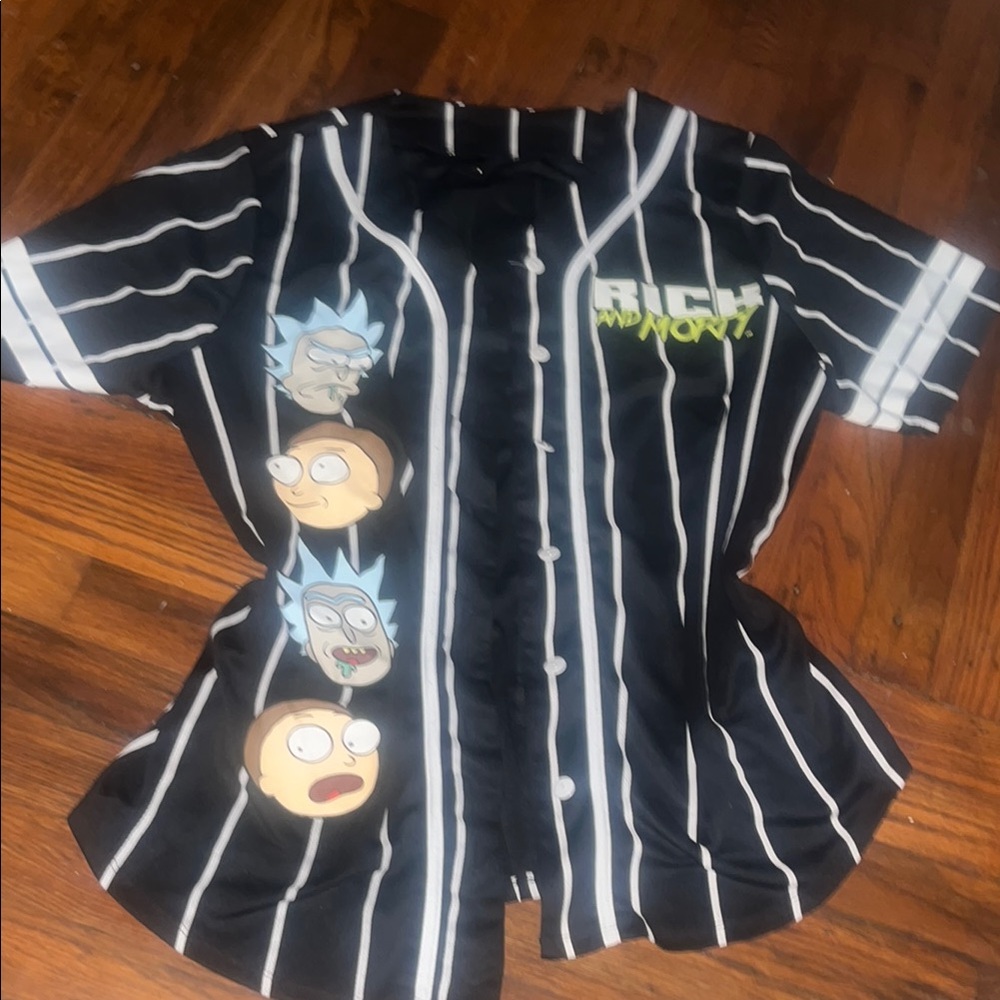Black and White Striped rick and morty long short sleeve shirt